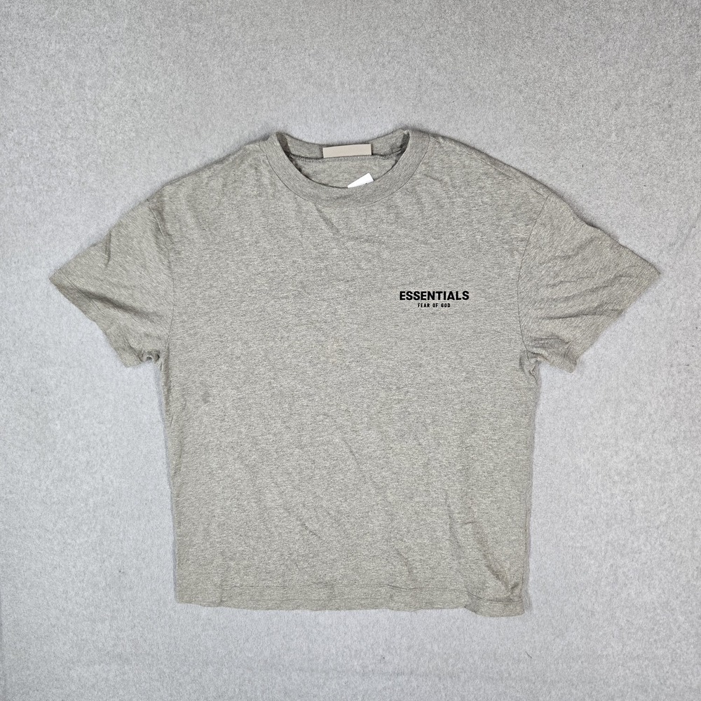 Fear Of God Essentials Men Shirt M Gray Logo Spellout Streetwear Short Sleeve